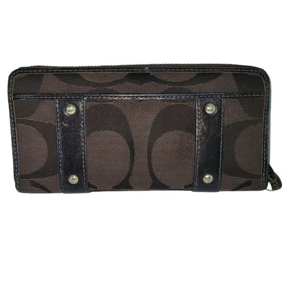 *COACH Signature Canvas Brown Zip Around Wallet - Picture 3 of 5